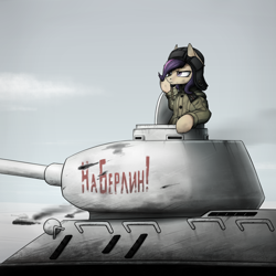Size: 2000x2000 | Tagged: safe, artist:dipfanken, oc, oc only, pony, clothes, cyrillic, germany, high res, history, russian, solo, soviet union, t-34, t-34/85, tank (vehicle), translated in the comments, uniform, world war ii