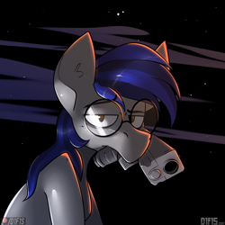 Size: 5120x5120 | Tagged: safe, artist:difis, oc, oc only, oc:aerial ace, pony, commission, glasses, glock, gun, looking at you, night, pistol, round glasses, sad, solo, weapon, ych result