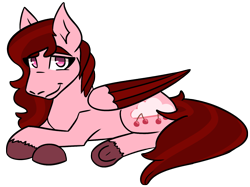 Size: 1503x1122 | Tagged: safe, artist:hiddenfaithy, oc, oc only, oc:cherry showers, pegasus, pony, colored wings, colored wingtips, lying down, simple background, solo, transparent background, wings