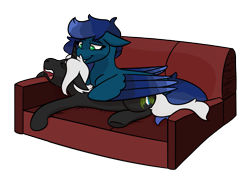 Size: 1689x1196 | Tagged: safe, artist:hiddenfaithy, oc, oc only, oc:dusk shadows, oc:nethlarion, pegasus, pony, unicorn, colored wings, colored wingtips, couch, duo, gradient mane, gradient wings, lying down, simple background, sleeping, snoring, snuggling, transparent background, wings