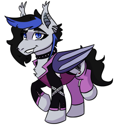 Size: 1321x1438 | Tagged: safe, artist:hiddenfaithy, oc, oc only, oc:thorne, bat pony, pony, clothes, commission, ear piercing, earring, goth, jewelry, nose piercing, nose ring, piercing, simple background, solo, transparent background