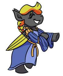 Size: 845x1020 | Tagged: safe, artist:hiddenfaithy, oc, oc only, oc:esquiva envergado, pegasus, pony, bipedal, braid, clothes, colored wings, colored wingtips, commission, dancing, dress, medieval clothing, simple background, smiling, solo, transparent background, wings