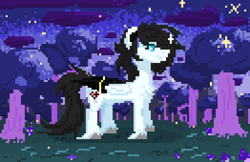 Size: 3275x2125 | Tagged: safe, artist:janeblood969, oc, oc only, oc:jane blood, pegasus, pony, chest fluff, ear fluff, female, fluffy, high res, mare, pegasus oc, pixel art, smiling, solo, sparkles, tree