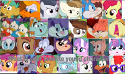 Size: 2048x1211 | Tagged: artist needed, safe, edit, apple bloom, babs seed, button mash, diamond tiara, featherweight, pipsqueak, princess flurry heart, pumpkin cake, rumble, scootaloo, silver spoon, snails, snips, sweetie belle, twist, alicorn, bird, cat, coyote, duck, earth pony, loon, pegasus, pig, pony, rabbit, skunk, tasmanian devil, unicorn, g4, animal, babs bunny, buster bunny, calamity coyote, collage, colt, cute, dewey duck, disney, dizzy devil, ducktales, female, fifi la fume, filly, foal, furrball, glasses, gray text, hamton pig, heterochromia, huey duck, louie duck, male, plucky duck, screencap collage, shirley the loon, text, tiny toon adventures, warner brothers, webby vanderquack, younger