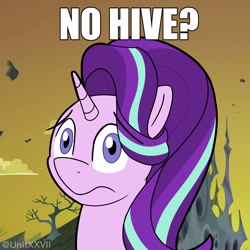 Size: 1500x1500 | Tagged: safe, artist:unitxxvii, starlight glimmer, pony, unicorn, g4, to where and back again, impact font, meme, no bitches?, solo