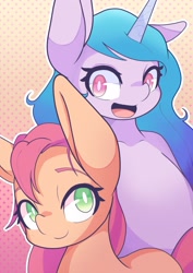 Size: 1191x1684 | Tagged: safe, artist:sc_kis_rko, izzy moonbow, sunny starscout, earth pony, pony, unicorn, g5, duo, duo female, female, horn, mare, one ear down, open mouth, open smile, smiling