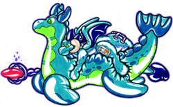 Size: 1024x634 | Tagged: safe, artist:kieliindustries, princess ember, dragon, sea dragon, g4, bloodstone scepter, dragoness, female, handles, inanimate tf, inflatable dragon, inflatable toy, pool toy, simple background, transformation, white background