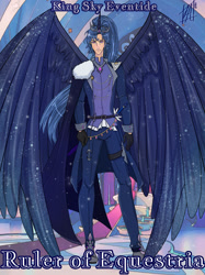 Size: 1280x1708 | Tagged: safe, artist:ladyadalicia, oc, oc only, alicorn, human, alicorn humanization, alicorn oc, clothes, horn, horned humanization, humanized, male, pants, solo, starry wings, story included, winged humanization, wings