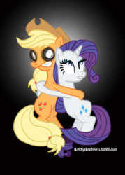 Size: 360x504 | Tagged: safe, artist:rlynn-art, applejack, rarity, earth pony, pony, unicorn, g4, look before you sleep, bags under eyes, duo, female, gritted teeth, hat, mare, scared