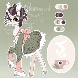 Size: 2000x2000 | Tagged: safe, artist:xaneyraccoon, oc, oc only, pony, unicorn, clothes, colored hooves, cup, dress, ear fluff, eyelashes, female, food, horn, jewelry, magical lesbian spawn, mare, necklace, offspring, parent:fluttershy, parent:starlight glimmer, pearl necklace, raised hoof, solo, tea, teacup, unicorn oc