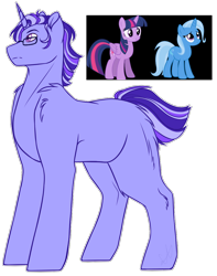 Size: 924x1174 | Tagged: safe, artist:purplegrim40, trixie, twilight sparkle, oc, alicorn, pony, unicorn, g4, female, magical lesbian spawn, male, mare, offspring, parent:trixie, parent:twilight sparkle, parents:twixie, simple background, stallion, transparent background, twilight sparkle (alicorn)