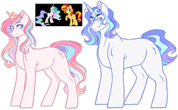 Size: 1923x1193 | Tagged: safe, artist:purplegrim40, princess celestia, sunset shimmer, oc, alicorn, pony, unicorn, g4, female, horn, magical lesbian spawn, male, mare, offspring, parent:princess celestia, parent:sunset shimmer, simple background, stallion, transparent background, unicorn oc