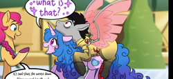 Size: 2436x1125 | Tagged: safe, artist:alinabr00k, izzy moonbow, sunny starscout, earth pony, pegasus, pony, unicorn, g5, my little pony: a new generation, arrowverse, comic, cropped, cute, funny, misleading thumbnail, reverse-flash, surprised, tom cavangh