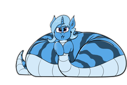 Size: 2129x1418 | Tagged: safe, artist:rubiont, artist:triksa, edit, oc, oc only, oc:triksa, original species, snake, snake pony, belly, big belly, cute, fat, fat coils, fat tail, grumpy, simple background, solo, tail, transparent background