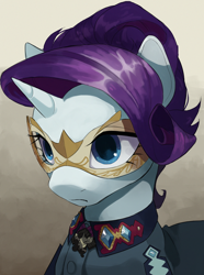 Size: 1560x2100 | Tagged: safe, artist:cadillac-dynamite, rarity, pony, unicorn, equestria at war mod, bust, clothes, gemstones, mask, portrait, solo, the new order: last days of europe
