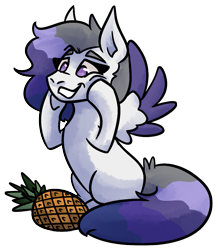 Size: 795x912 | Tagged: safe, artist:hiddenfaithy, oc, oc only, oc:misty, pegasus, pony, colored wings, colored wingtips, commission, food, fruit, gradient mane, gradient tail, happy, herbivore, hooves on face, pineapple, simple background, spread wings, squee, tail, transparent background, wings