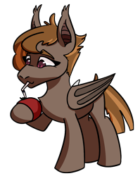 Size: 960x1207 | Tagged: safe, artist:hiddenfaithy, oc, oc only, oc:umber, bat pony, commission, drinking, drinking straw, ear fluff, food, fruit, herbivore, simple background, tomato, transparent background, wings