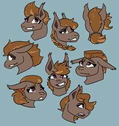Size: 1844x1954 | Tagged: safe, artist:hiddenfaithy, oc, oc only, oc:umber, bat pony, braid, bust, commission, facial expressions, hairstyle swap, ponytail, portrait, simple background