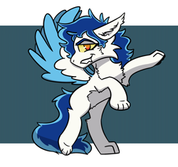 Size: 1234x1162 | Tagged: safe, artist:hiddenfaithy, oc, oc only, oc:aurora, hengstwolf, pegasus, pony, werewolf, chest fluff, colored wings, colored wingtips, ear fluff, fangs, simple background, spread wings, wings