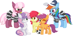 Size: 11247x5629 | Tagged: safe, artist:cyanlightning, apple bloom, cheerilee, rainbow dash, scootaloo, sweetie belle, earth pony, pegasus, pony, unicorn, g4, absurd resolution, adorabloom, blowing whistle, cheeribetes, clothes, coach rainbow dash, coaching cap, commissioner:crimsonvalentazure, context in description, cute, cutealoo, cutie mark crusaders, dashabetes, diasweetes, dress, ear fluff, exercise, female, filly, foal, football, group, gym class, gym teacher, gym teacher rainbow dash, mare, messy mane, puffy cheeks, quintet, rainblow dash, rainbow dashs coaching whistle, red face, referee, referee cheerilee, referee rainbow dash, scootalove, simple background, sports, teacher, teacher and student, that pony sure does love whistles, transparent background, whistle, whistle necklace