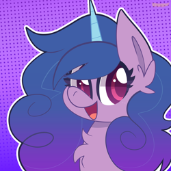 Size: 2000x2000 | Tagged: safe, artist:saveraedae, izzy moonbow, pony, unicorn, g5, bust, colored pupils, female, high res, icon, looking at you, mare, open mouth, open smile, portrait, smiling, smiling at you, solo
