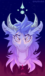 Size: 2650x4500 | Tagged: safe, artist:hyflin, oc, oc only, oc:eifa, bust, collar, horns, icon, light, looking at you, magic, piercing, portrait, shiny eyes