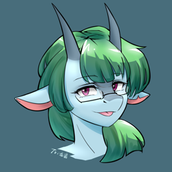 Size: 1080x1080 | Tagged: safe, artist:astery, oc, oc:shanher, dragon, anthro, bust, glasses, looking at you, portrait, solo, tongue out
