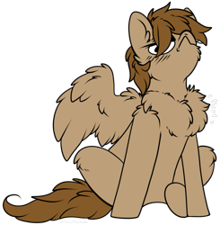 Size: 1165x1187 | Tagged: safe, artist:ababumilkshake, oc, oc only, oc:talu gana, pegasus, pony, :c, >:c, behaving like a bird, chest fluff, commission, commissioner:biohazard, cute, eyebrows, fluffy, frown, furrowed brow, hair over eyes, hair over one eye, male, onomatopoeia, peacocking, pegasus oc, silly, silly pony, simple background, solo, stallion, transparent background, wing fluff, wings, ych result