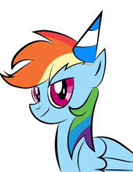 Size: 2550x3300 | Tagged: safe, artist:vareb, rainbow dash, pegasus, pony, g4, birthday, female, hat, high res, looking at you, mare, party hat, simple background, smiling, solo, white background