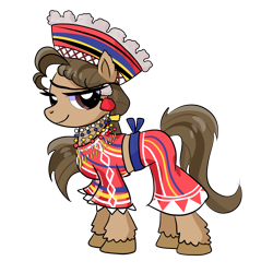 Size: 4000x4000 | Tagged: safe, artist:windywendy29, derpibooru exclusive, oc, oc only, oc:reyna (filipino), earth pony, pony, belt, clothes, ear piercing, earring, female, filipino, hat, jewelry, mare, midriff, necklace, philippines, piercing, shirt, simple background, skirt, solo, transparent background, unshorn fetlocks