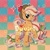 Size: 2000x2000 | Tagged: safe, alternate version, artist:duvivi, applejack, earth pony, pony, g4, bow, checkered background, chromatic aberration, cute, female, hair bow, high res, jackabetes, mare, one eye closed, rainbow power, smiling, solo, stars, wink