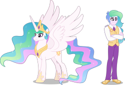 Size: 4000x2720 | Tagged: safe, artist:orin331, princess celestia, principal celestia, alicorn, pony, equestria girls, g4, clothes, crossed arms, crown, cute, equestria guys, handsome, high res, jewelry, male, pants, prince solaris, principal solaris, regalia, rule 63, self paradox, shadow, shoes, signature, simple background, smiling, solo, spread wings, stallion, transparent background, vector, wings