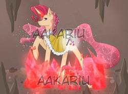 Size: 2039x1500 | Tagged: safe, artist:aakariu, oc, pony, unicorn, adoptable, auction, cave, ethereal mane, ethereal tail, gem, gemstones, obtrusive watermark, solo, tail, watermark