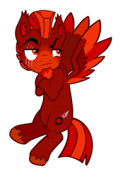 Size: 1277x1878 | Tagged: safe, artist:firehearttheinferno, oc, oc only, oc:lance longmane, pegasus, pony, fallout equestria, fallout equestria: equestria the beautiful, angry, beard, belly, crossed arms, ear fluff, ear tufts, eyebrows, facial hair, fallout equestria oc, flapping wings, flying, full body, goatee, grumpy, hooves, mohawk, muscles, orange eyes, orange wings, pegasus oc, pouting, raised eyebrow, red wings, redesign, scar, show accurate, simple background, spread wings, transparent background, unamused, unshorn fetlocks, vector, wings