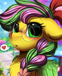 Size: 1446x1764 | Tagged: safe, artist:pridark, oc, oc only, oc:biolachan breeze, pegasus, pony, blushing, braid, bust, commission, cute, female, floppy ears, glasses, heart, hippie, mare, ocbetes, open mouth, pegasus oc, portrait, round glasses, solo