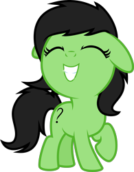 Size: 4000x5140 | Tagged: safe, artist:melisareb, derpibooru exclusive, oc, oc only, oc:filly anon, earth pony, pony, absurd resolution, adoranon, cute, earth pony oc, eyes closed, female, filly, grin, inkscape, ocbetes, raised hoof, shiny teeth, simple background, smiling, solo, transparent background, vector