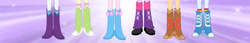 Size: 828x143 | Tagged: safe, applejack, fluttershy, pinkie pie, rainbow dash, rarity, sci-twi, twilight sparkle, equestria girls, g4, boots, boots shot, cowboy boots, high heel boots, humane five, humane six, legs, mane six, pictures of legs, shoes