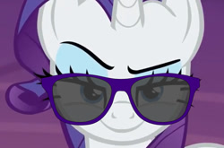 Size: 1000x658 | Tagged: safe, edit, edited screencap, editor:twilyisbestpone, screencap, rarity, pony, unicorn, g4, made in manehattan, my little pony: friendship is magic, season 5, dreamworks face, female, mare, sunglasses