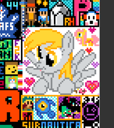 Size: 882x983 | Tagged: safe, derpy hooves, fluttershy, pegasus, pony, g4, :p, april fools, luke triton, pixel art, professor layton, r/place, reddit, solo, tongue out