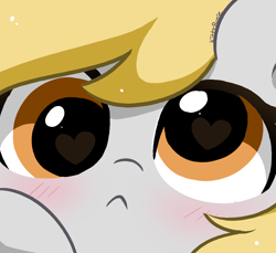 Size: 3272x2992 | Tagged: safe, artist:kittyrosie, part of a set, derpy hooves, pegasus, pony, g4, :<, blushing, close up series, close-up, cute, derpabetes, extreme close-up, frown, heart eyes, high res, kittyrosie is trying to murder us, looking at you, solo, weapons-grade cute, wingding eyes