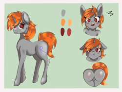Size: 4000x3000 | Tagged: dead source, safe, alternate version, artist:rainy105, oc, oc only, oc:darkmind, pony, unicorn, blind, butt, cute, female, gift art, horn, mare, plot, presenting, raised tail, reference sheet, rule 63, sad, simple background, solo, surprised, tail, wrong body color, wrong cutie mark