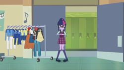 Size: 3410x1920 | Tagged: safe, screencap, sci-twi, twilight sparkle, equestria girls, g4, my little pony equestria girls: friendship games, backpack, female, glasses, lockers, magic capture device, solo