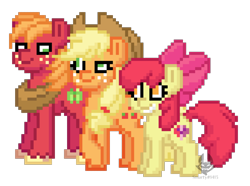 Size: 1000x744 | Tagged: safe, artist:notsosmartsmarty, edit, apple bloom, applejack, big macintosh, earth pony, pony, pony town, g4, apple siblings, apple sisters, brother and sister, female, filly, foal, male, mare, pixel art, siblings, simple background, sisters, stallion, transparent background, trio