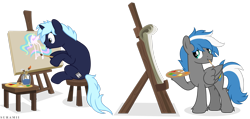 Size: 3546x1690 | Tagged: safe, artist:suramii, oc, oc only, oc:cloud zapper, oc:oblivion fall, pony, unicorn, canvas, male, simple background, stallion, transparent background