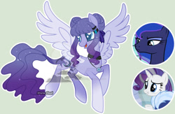 Size: 1024x666 | Tagged: safe, artist:stormcloud-yt, princess luna, rarity, oc, pegasus, pony, g4, base used, deviantart watermark, eyelashes, female, magical lesbian spawn, mare, obtrusive watermark, offspring, older, older rarity, parent:princess luna, parent:rarity, parents:rariluna, pegasus oc, screencap reference, watermark, wings