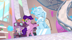 Size: 1920x1080 | Tagged: safe, screencap, pipp petals, pegasus, pony, a home to share, g5, my little pony: tell your tale, spoiler:g5, spoiler:my little pony: tell your tale, bipedal, drama queen pipp, female, ice sculpture, mare, melting, solo