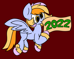 Size: 2542x2024 | Tagged: safe, artist:derpyalex2, oc, pegasus, pony, 2022, banner, flying, happy new year, high res, holiday