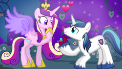 Size: 1280x720 | Tagged: safe, artist:mlplary6, princess cadance, shining armor, alicorn, pony, unicorn, g4, boyfriend and girlfriend, crying, female, happy, heart, male, mare, marriage proposal, smiling, stallion, straight, tears of joy