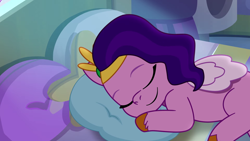 Size: 1920x1080 | Tagged: safe, screencap, pipp petals, pegasus, pony, g5, my little pony: tell your tale, nightmare roommate, spoiler:g5, spoiler:my little pony: tell your tale, adorapipp, bed, crystal brighthouse, cute, female, mare, sleeping, solo