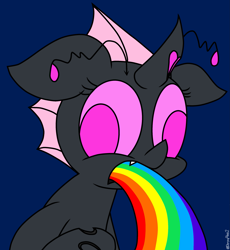 Size: 2527x2750 | Tagged: safe, artist:derpyalex2, oc, oc only, changeling, high res, pink changeling, puking rainbows, simple background, solo, vomit, vomiting